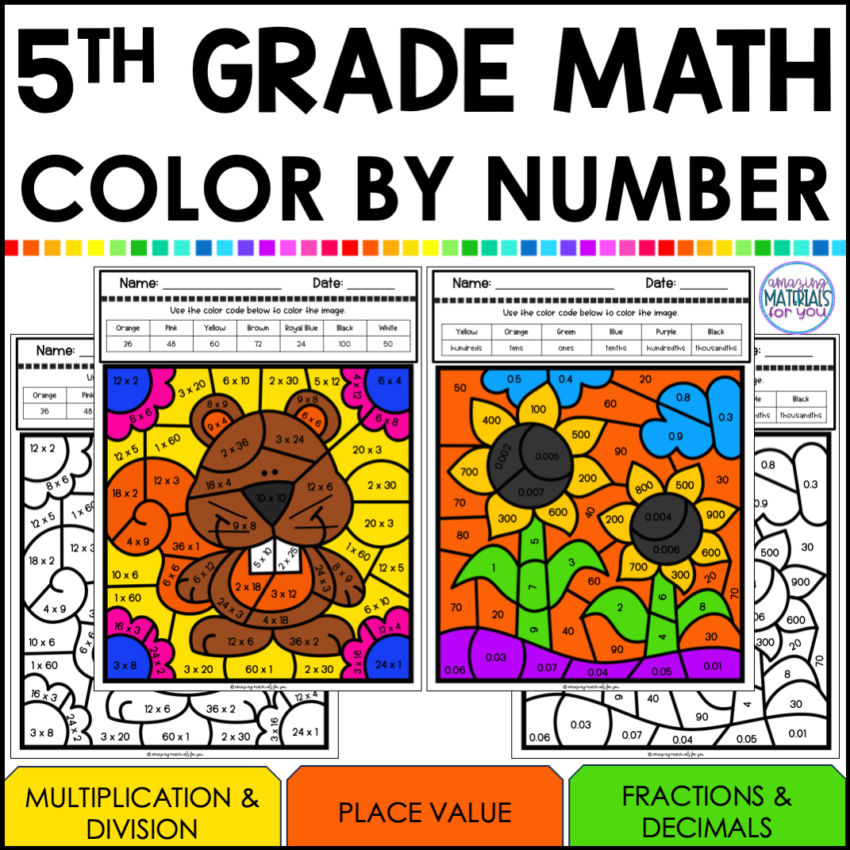 Fall Math Coloring Worksheets 5th Grade Color By Code Early Finishers Made By Teachers