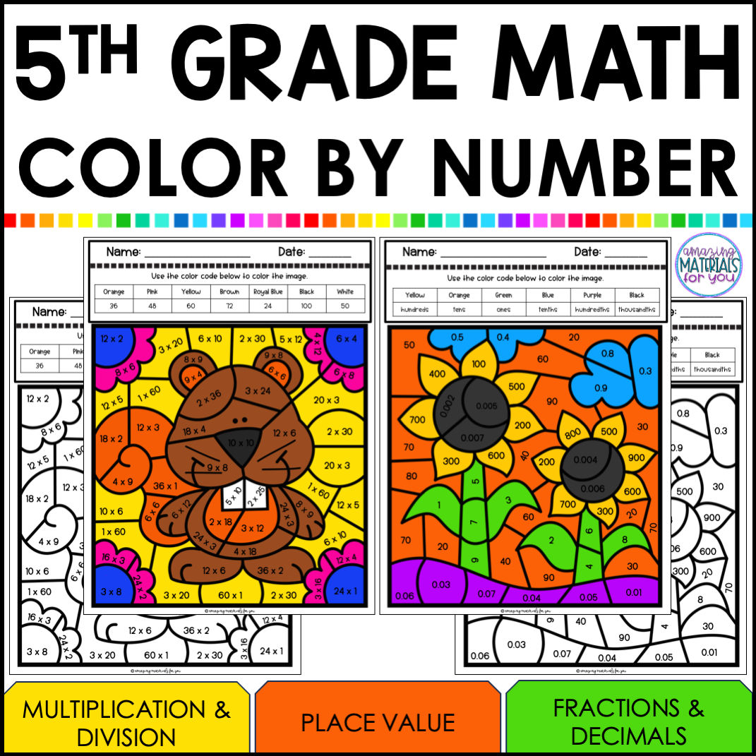 Fall Math Coloring Worksheets 5th Grade Color By Code Early 