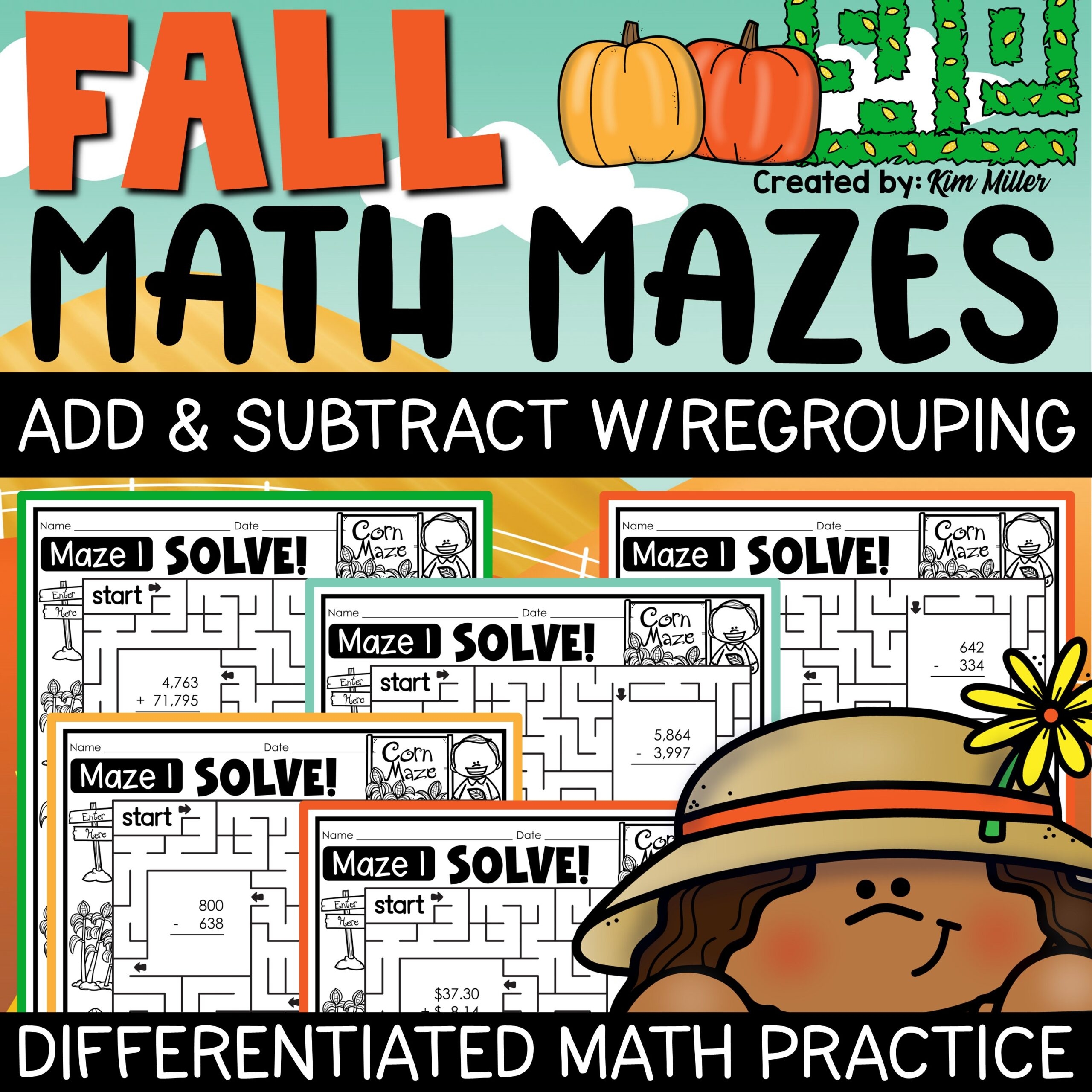 Fall Math Worksheets Multi Digit Addition U0026 Subtraction With Regrouping Math Mazes A Love Of Teaching Kim Miller