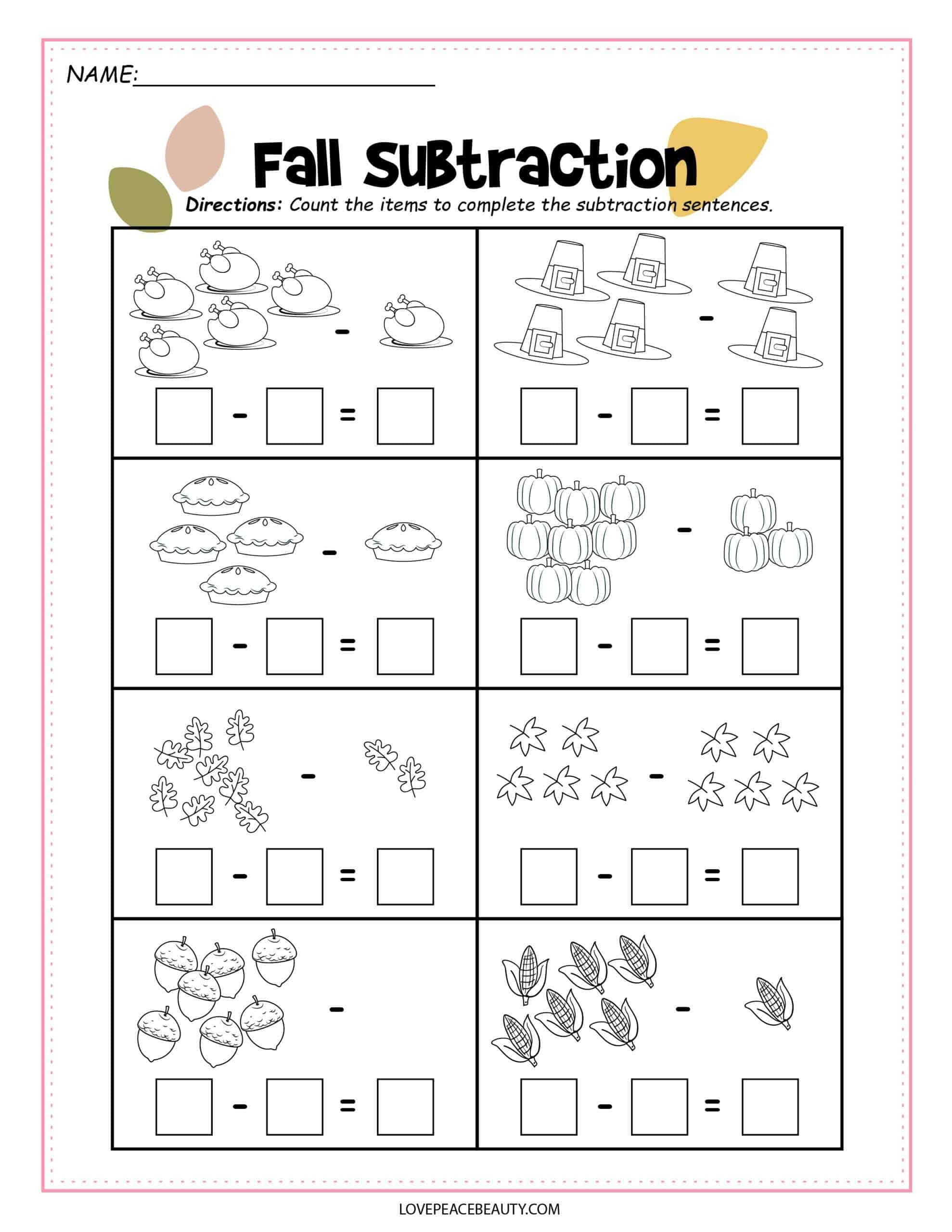 Fall Math Worksheets
