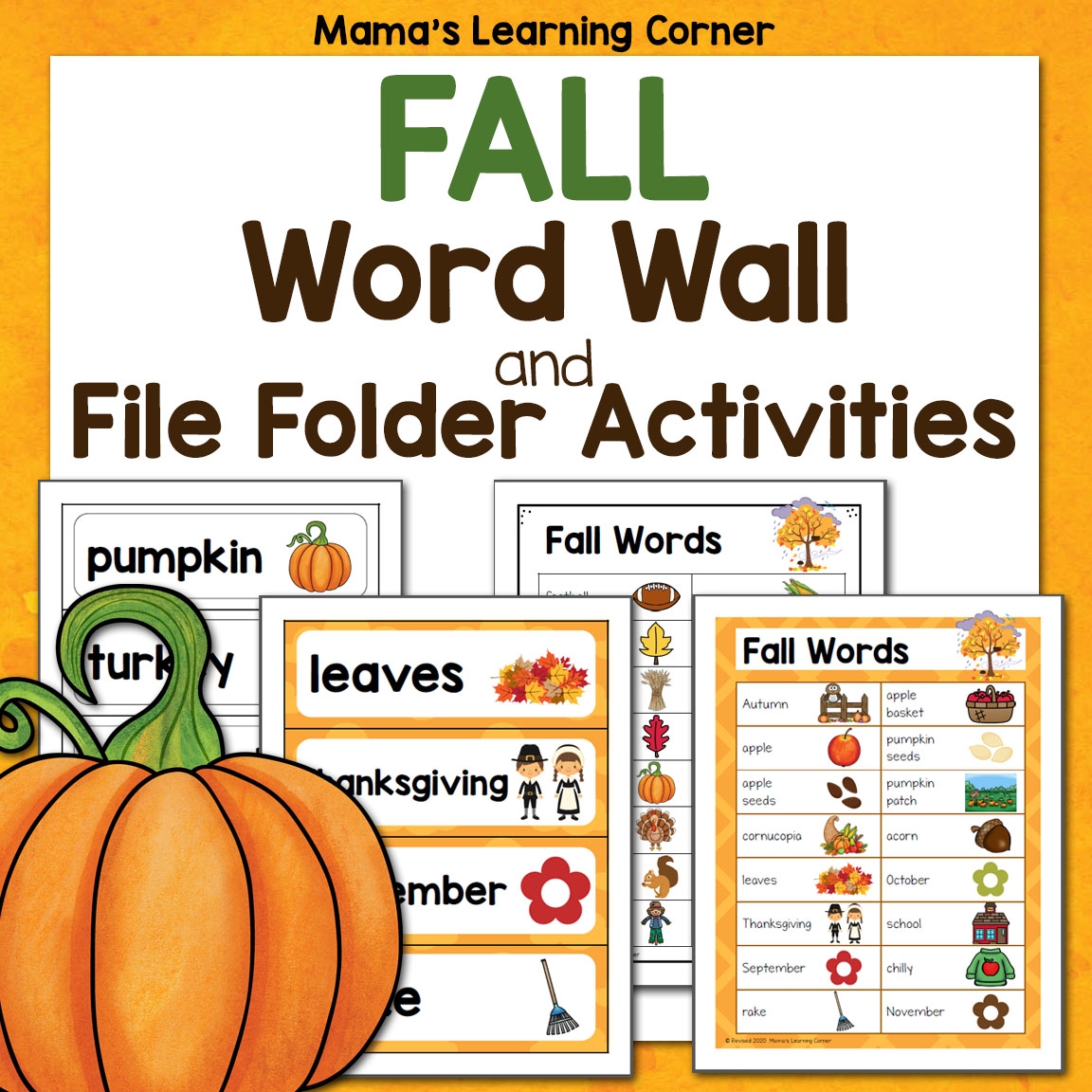 Fall Word Wall With File Folder Worksheets
