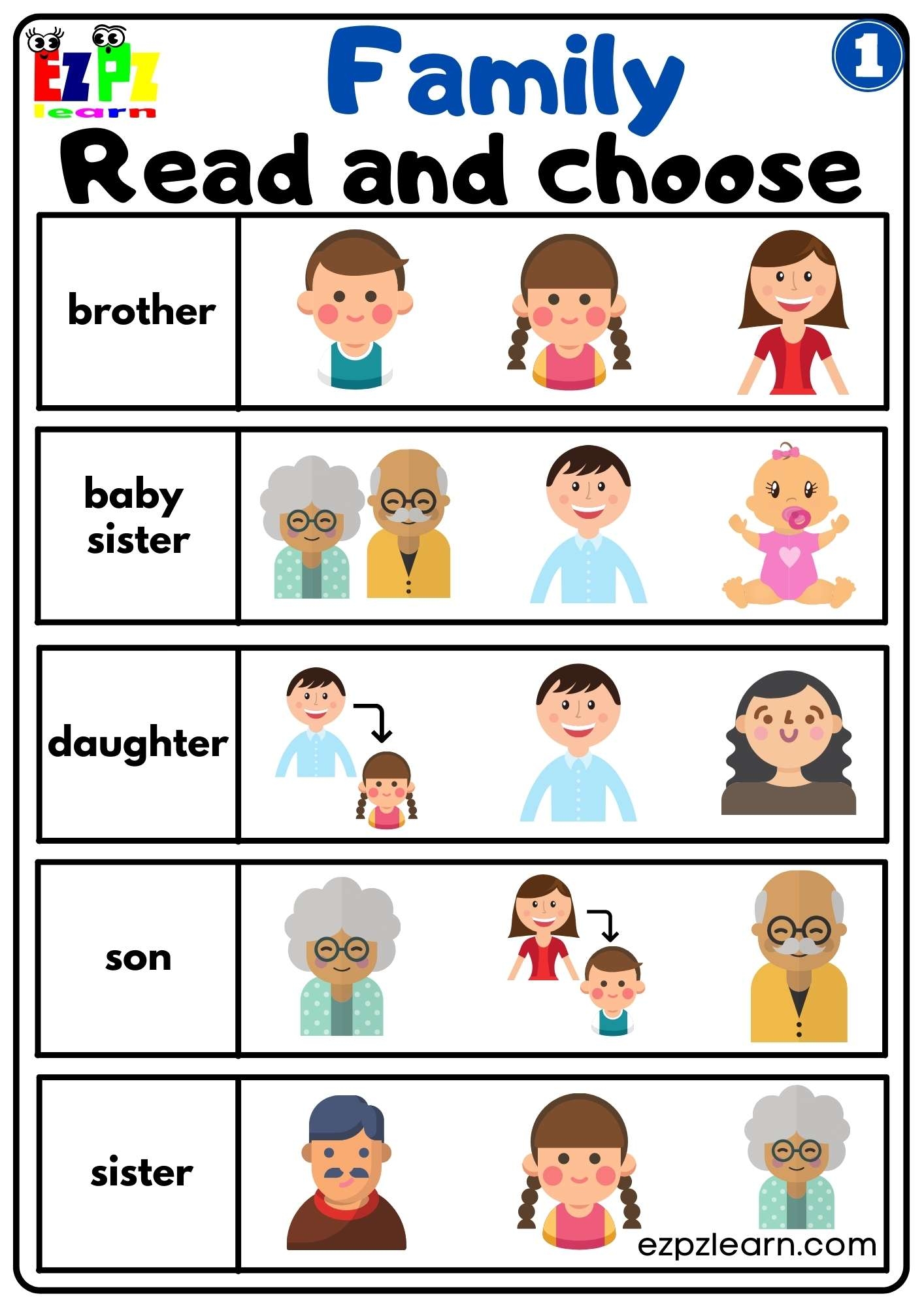Family Vocabulary Read And Choose Activity For K5 Students Parents Family Vocabulary Read And Choose Activity For K5 Students Parents