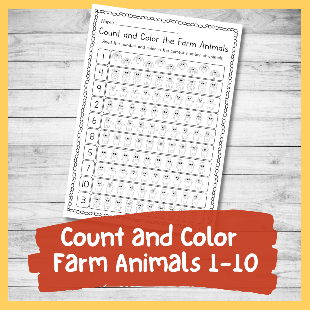 Farm Animal Count And Color Worksheet 1 10 Printable PDF Nurtured Neurons