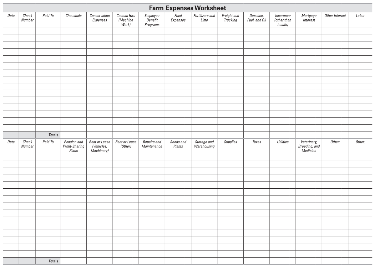 Farm Expenses Worksheet Farm Expenses Worksheet