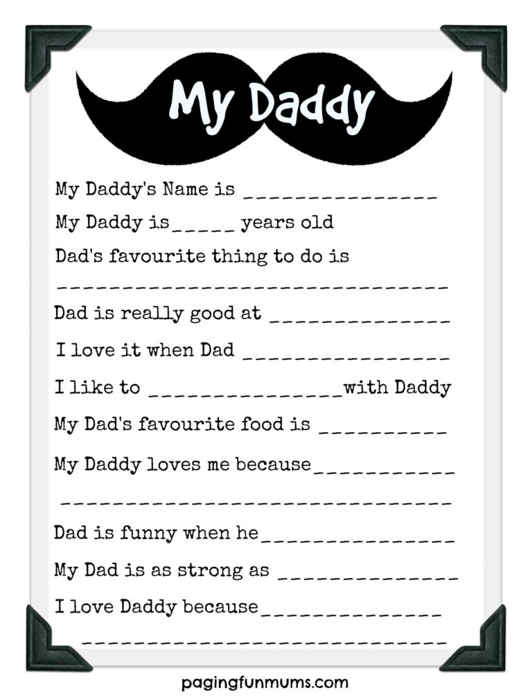Fathers Day Printable Questionnaire Printable Party Favors