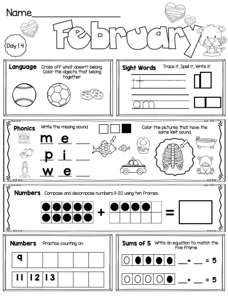 February Kindergarten Seat Work FREE WEEK Keeping My Kiddo Busy Worksheets Library