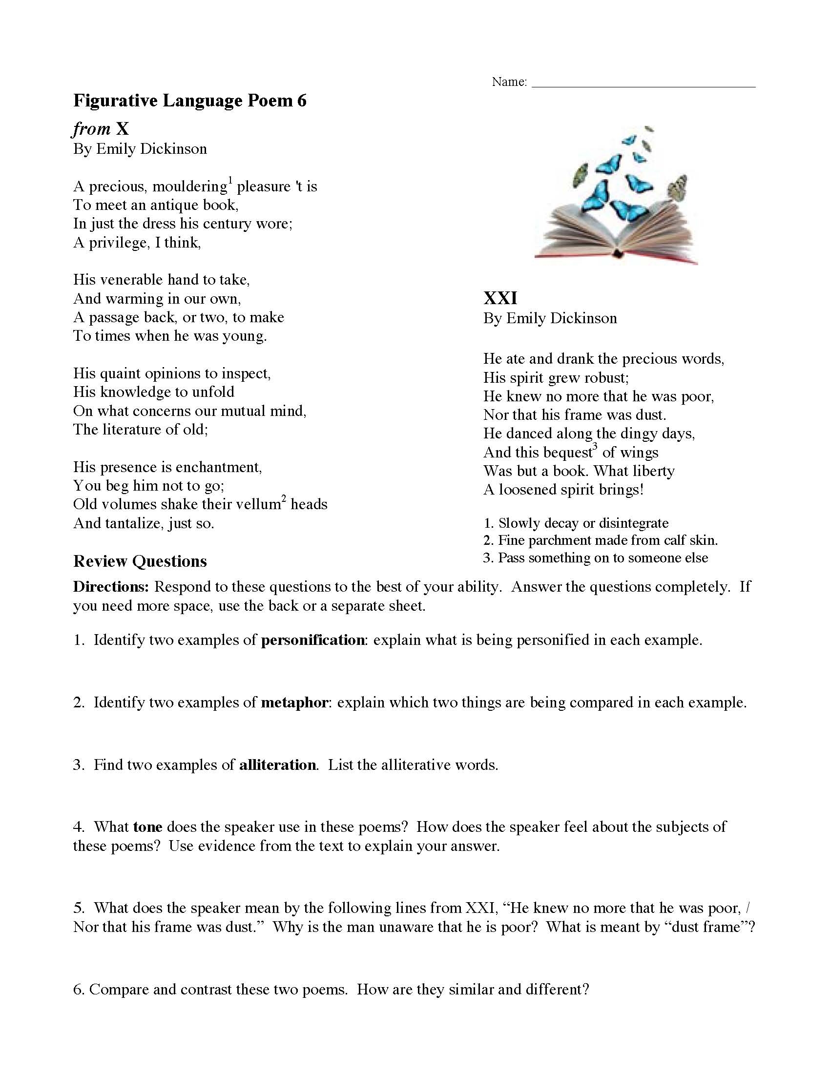 Figurative Language Poems With Questions Ereading Worksheets Figurative Language Poems With Questions Ereading Worksheets