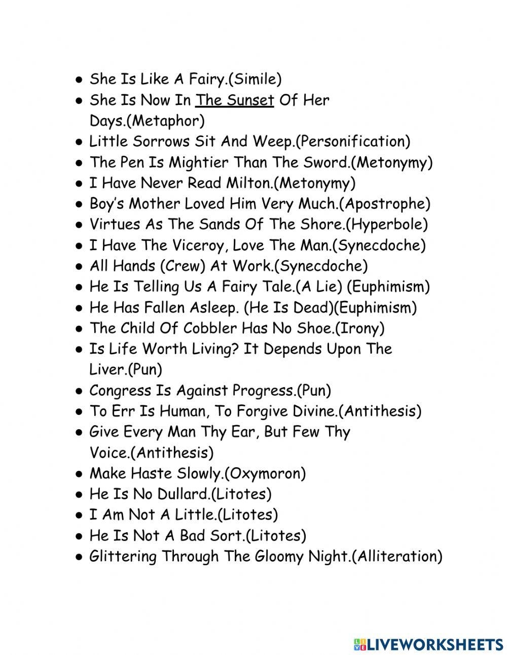 Figures Of Speech Interactive Exercise Worksheets Library Figures Of Speech Interactive Exercise Worksheets Library