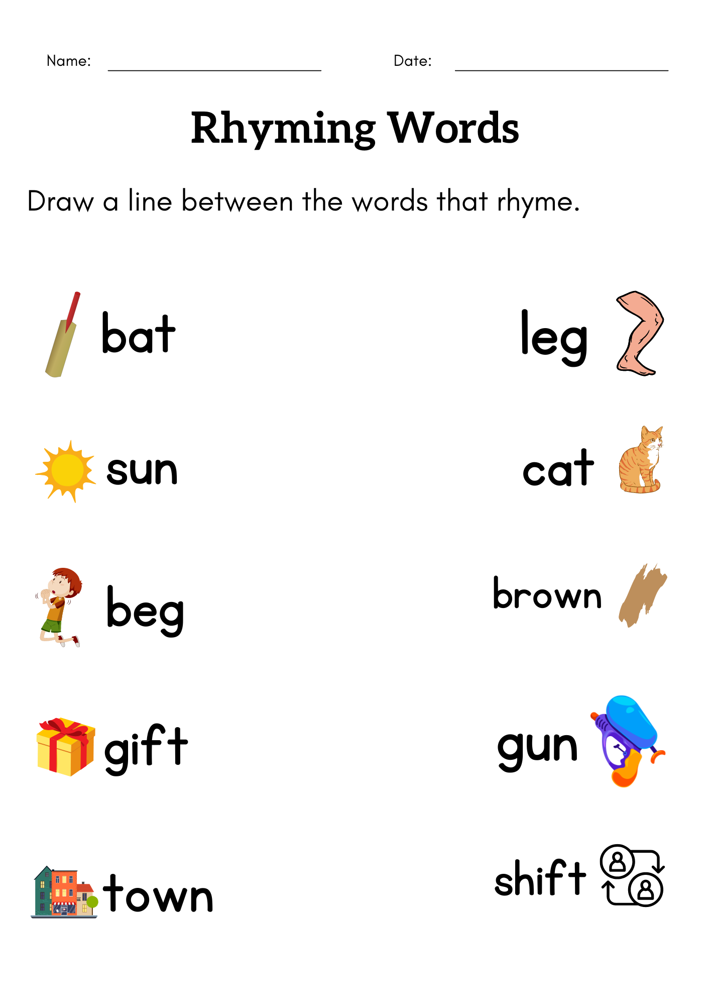 Kindergarten Rhyming Word Worksheets