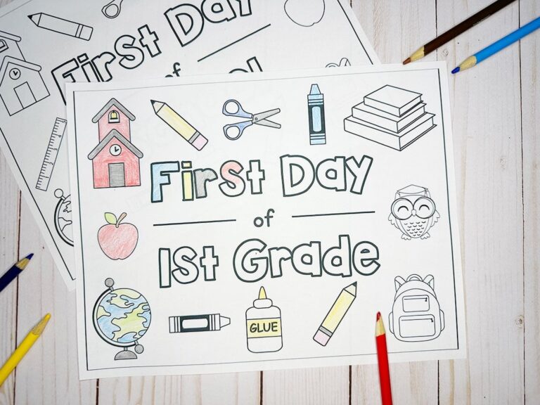 First Day Of First Grade Coloring Page Mary Martha Mama