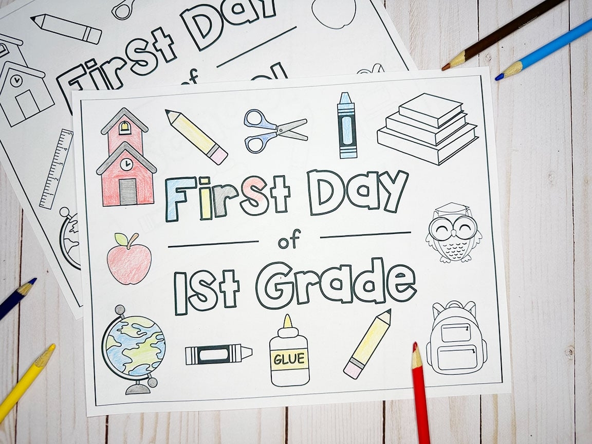 First Day Of First Grade Coloring Page Mary Martha Mama First Day Of First Grade Coloring Page Mary Martha Mama