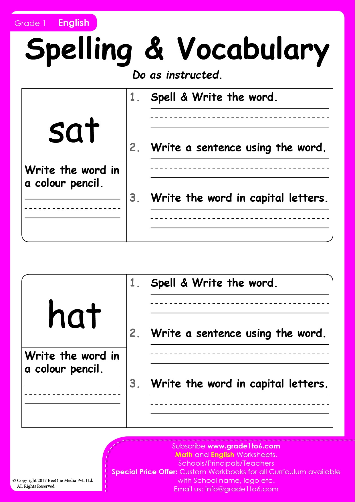 First Grade Spellings Worksheets