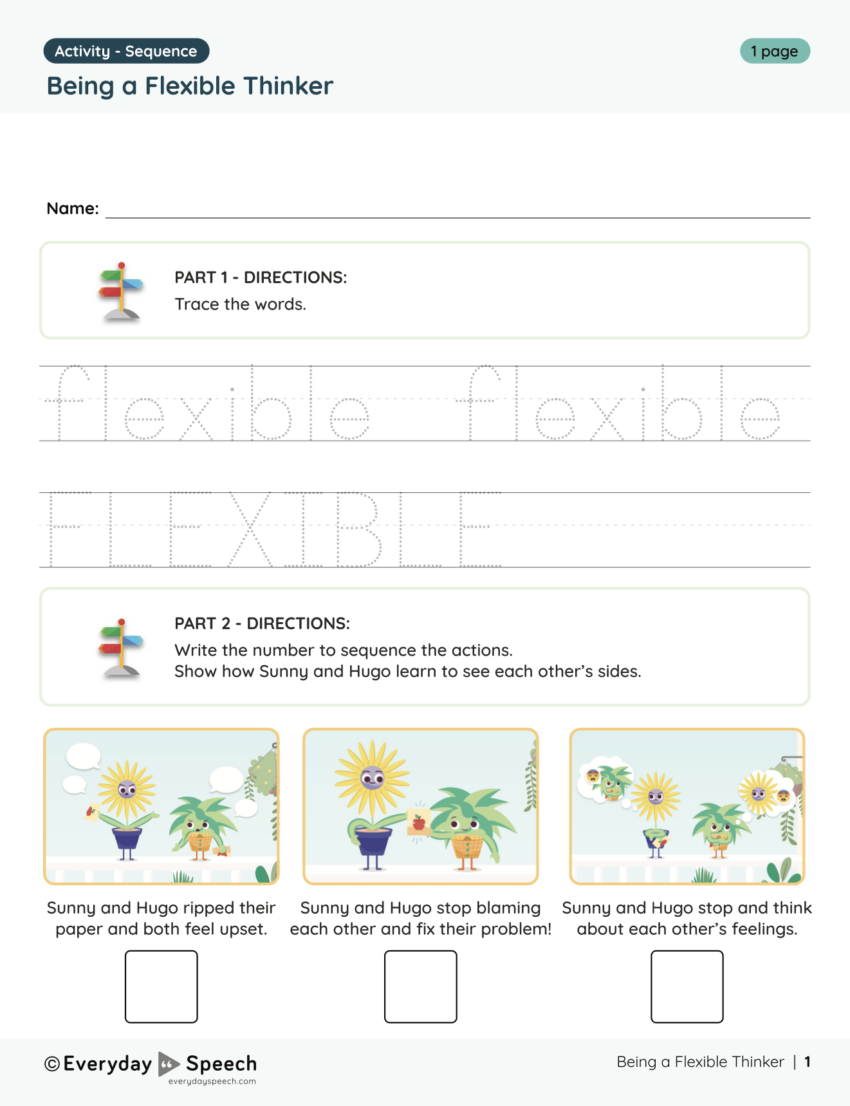 Flexible Thinking Worksheet For Preschoolers Everyday Speech