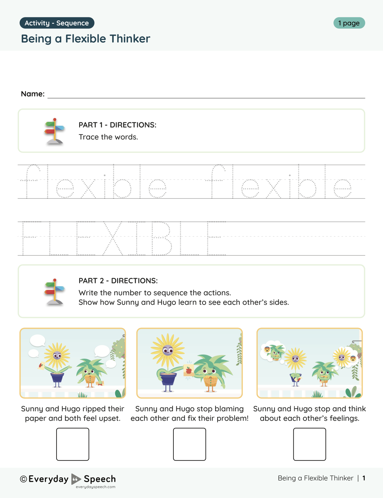Flexible Thinking Worksheet For Preschoolers Everyday Speech