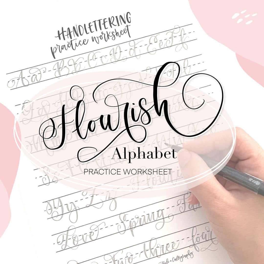 Flourish Alphabet Hand Lettering Practice Worksheet Etsy