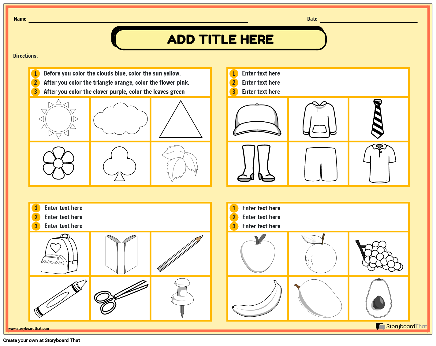 Following Directions Worksheets Storyboard That