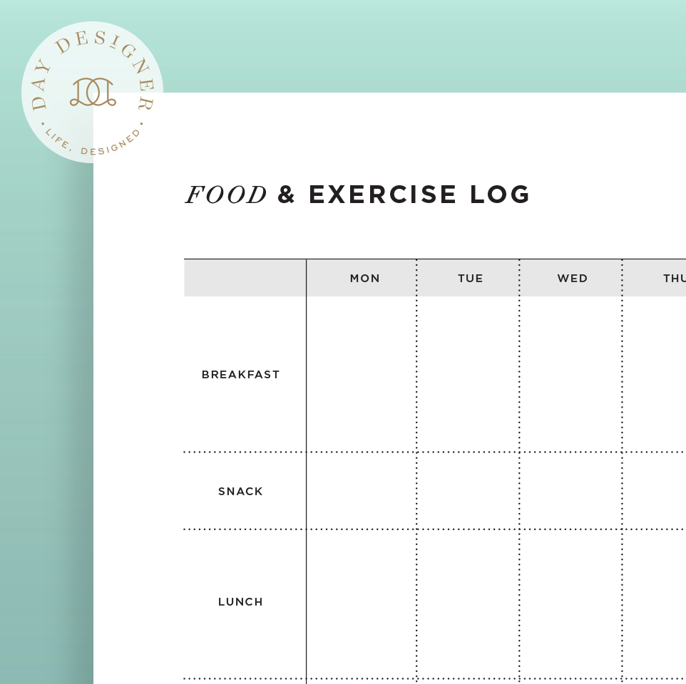Food Template Daily Exercise Journal Health Printables Food Tracker Exercise Logs Mood Trackers