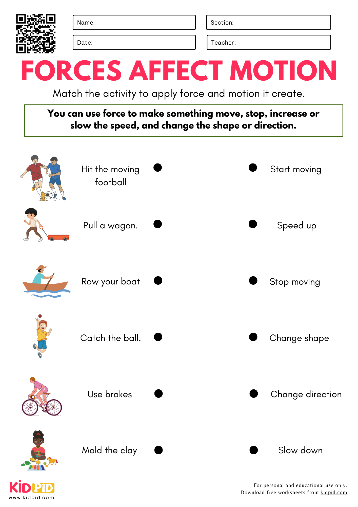 Motion Worksheet Kindergarten Free Download