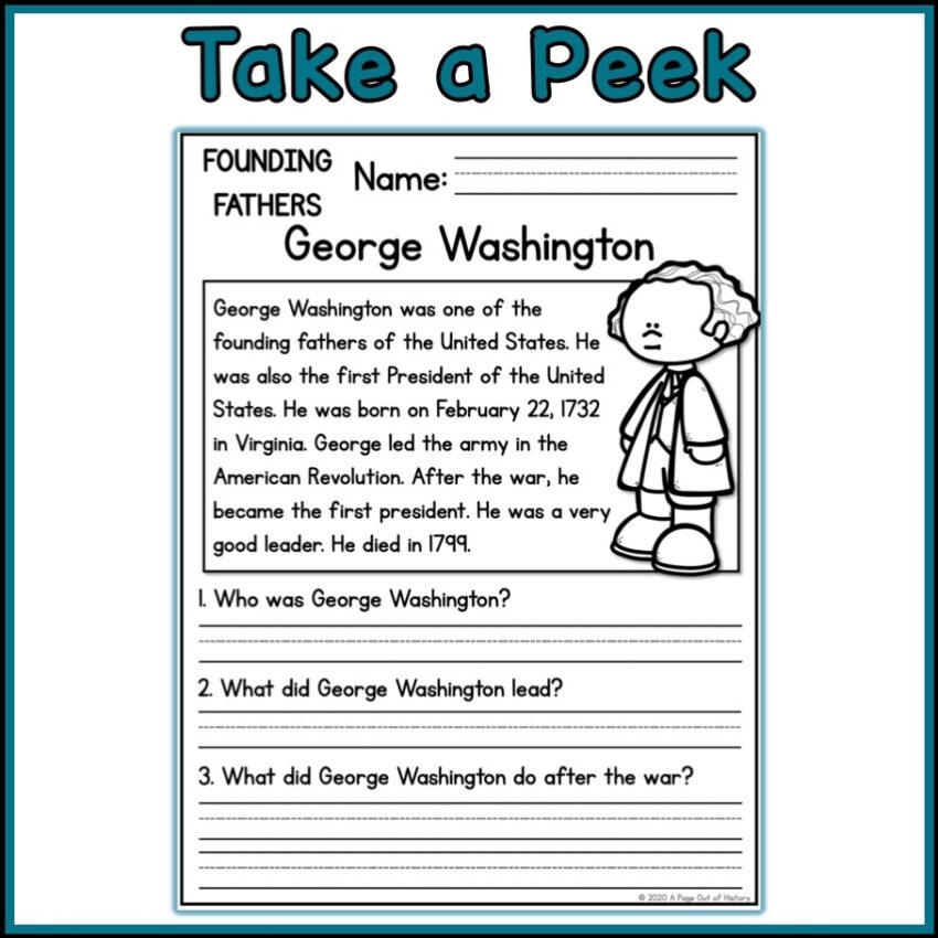 Founding Fathers Social Studies Reading Comprehension Passages K 2 Worksheets Library