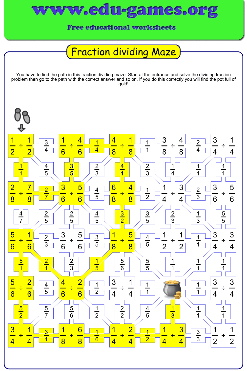 Fraction Dividing Maze Worksheet Maker With Like And Unlike Fraction Dividing Maze Worksheet Maker With Like And Unlike