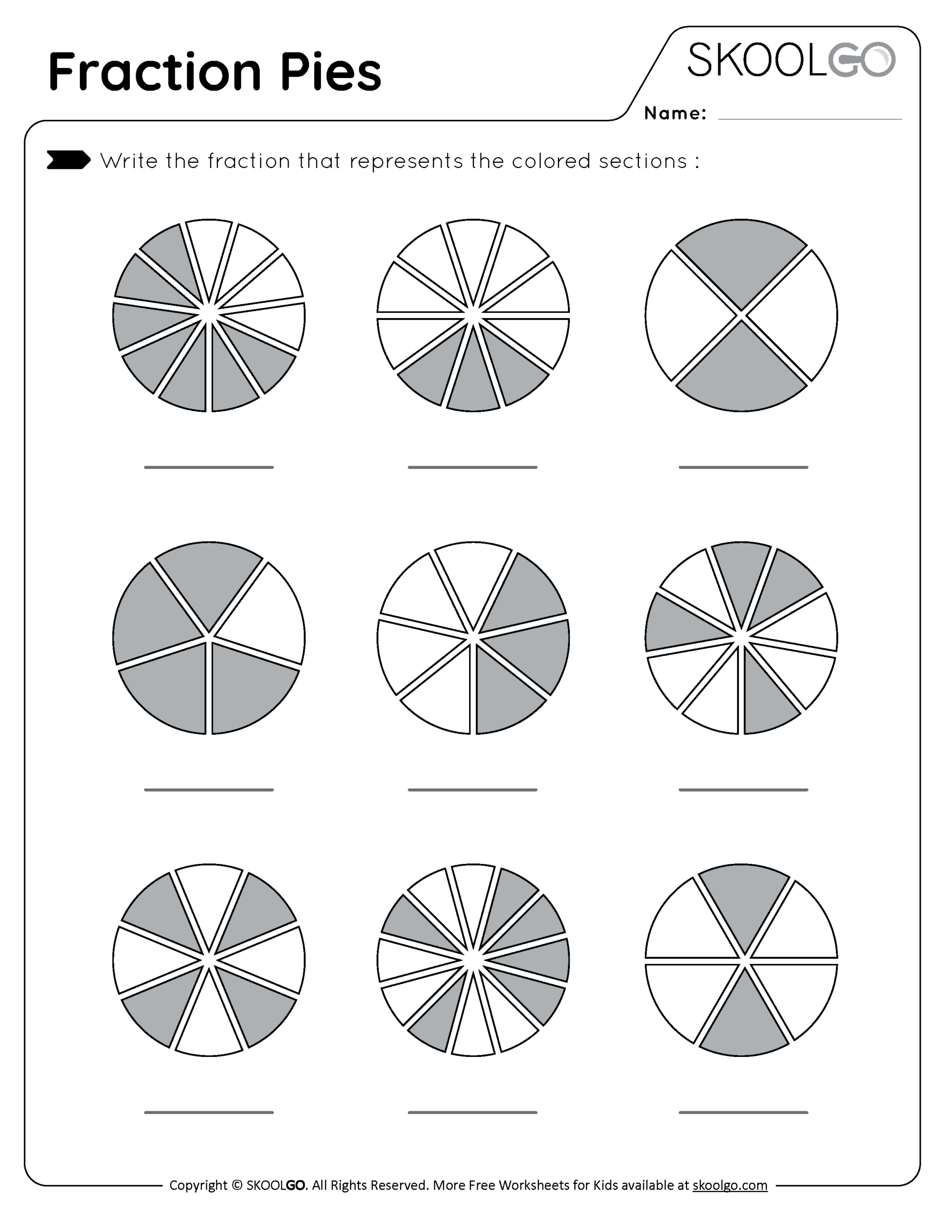 Fraction Pies Free Worksheet For Kids SKOOLGO