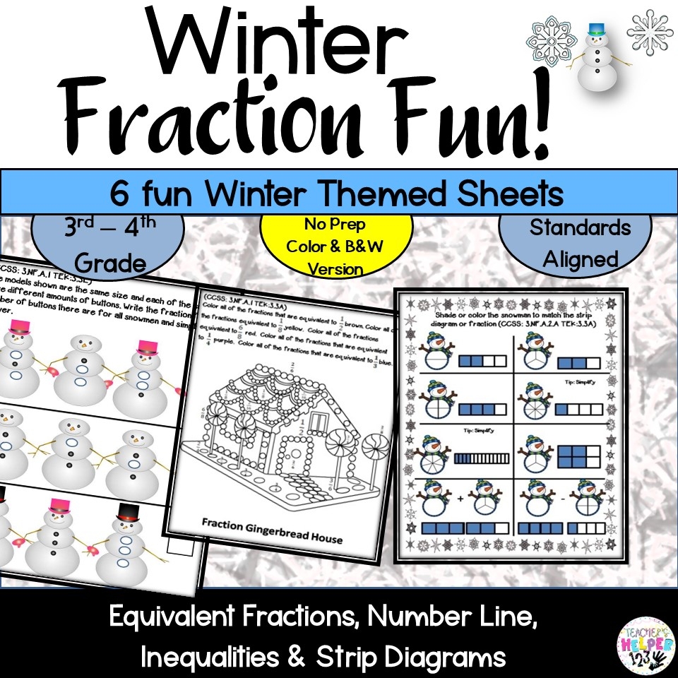 Fraction Winter Fun Worksheets 3rd 4th Grade Fraction Skills 6 Fraction Winter Fun Worksheets 3rd 4th Grade Fraction Skills 6