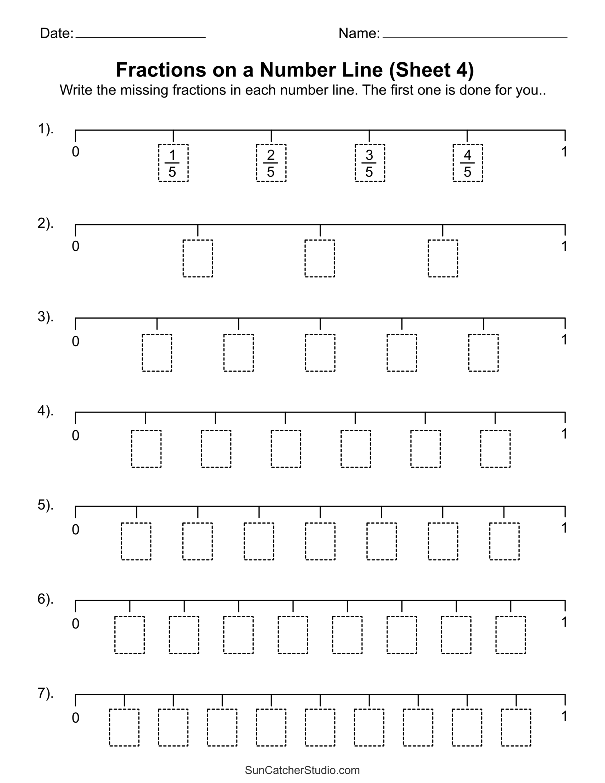 Free Printable Fraction Number Line Worksheets Free Printable Fraction Number Line Worksheets