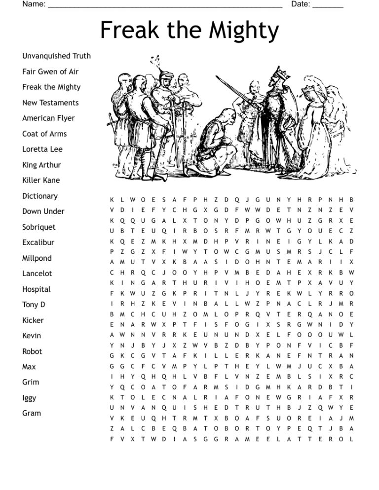 Freak The Mighty Mix And Match Worksheet WordMint
