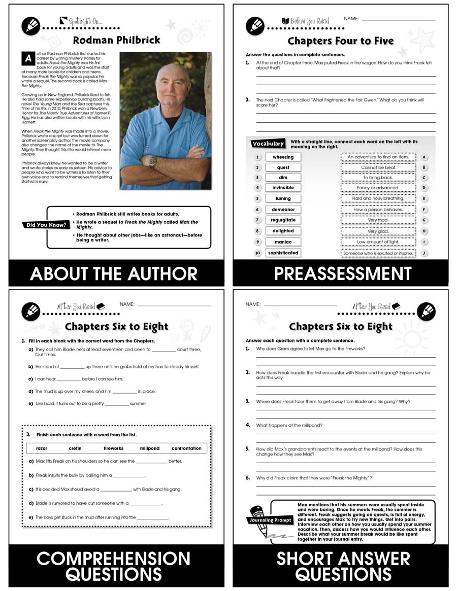 Freak The Mighty Novel Study Guide Grades 5 To 6 Print Book Worksheets Library