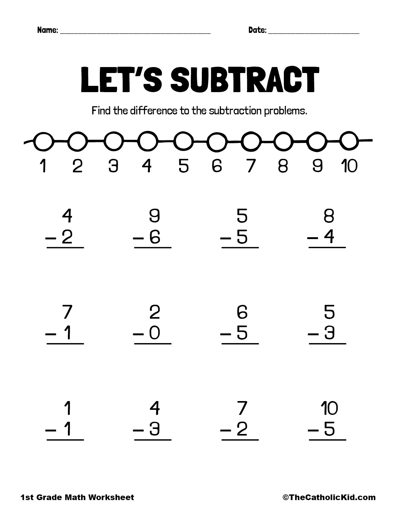 Free Printable First Grade Subtraction Worksheets
