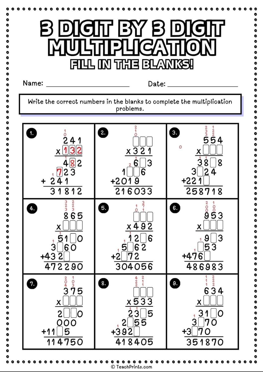 Free Printable Triple Digit Multiplication Worksheets Free Printable Triple Digit Multiplication Worksheets