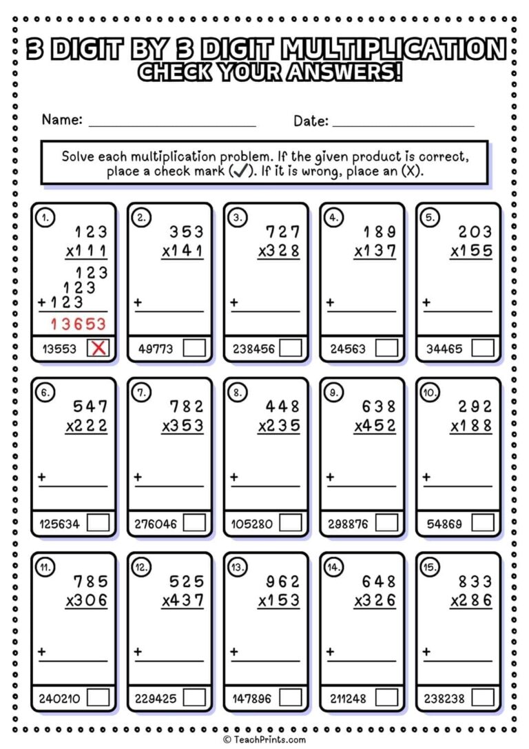 Free 3 Digit By 3 Digit Multiplication Worksheets Teach Prints