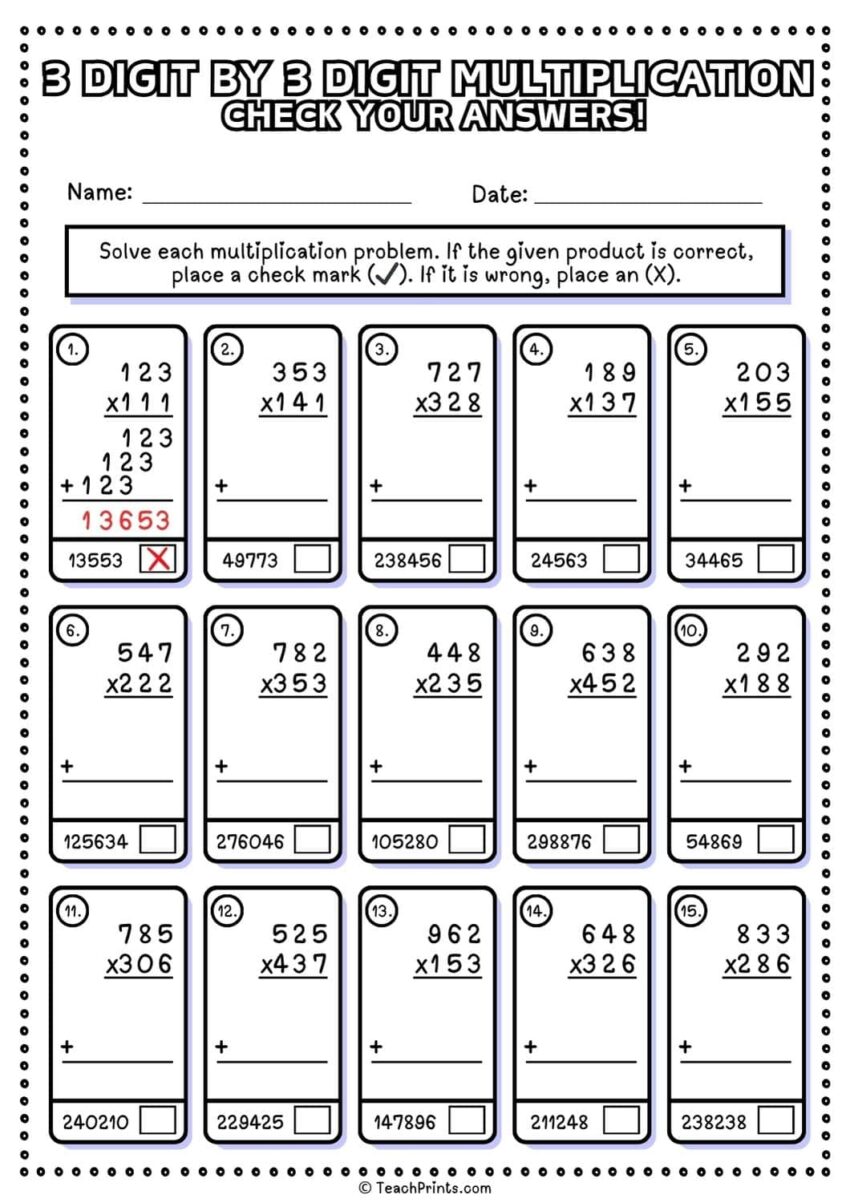 Free 3 Digit By 3 Digit Multiplication Worksheets Teach Prints