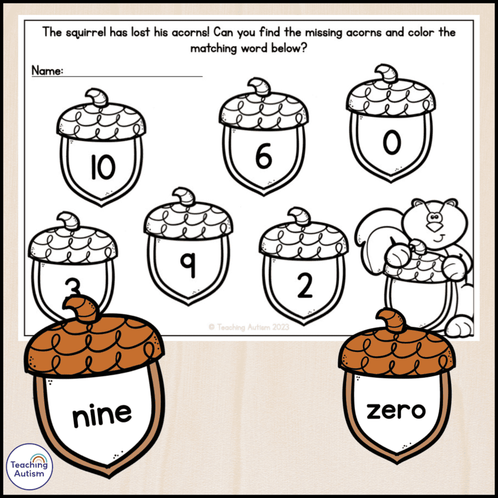 Free Acorn Math Activity For Kids Teaching Autism Free Acorn Math Activity For Kids Teaching Autism