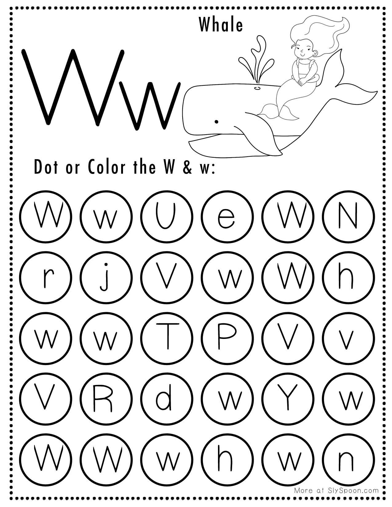 Free Alphabet Do A Dot Printables Worksheets Letter W Mermaid Themed Sly Spoon