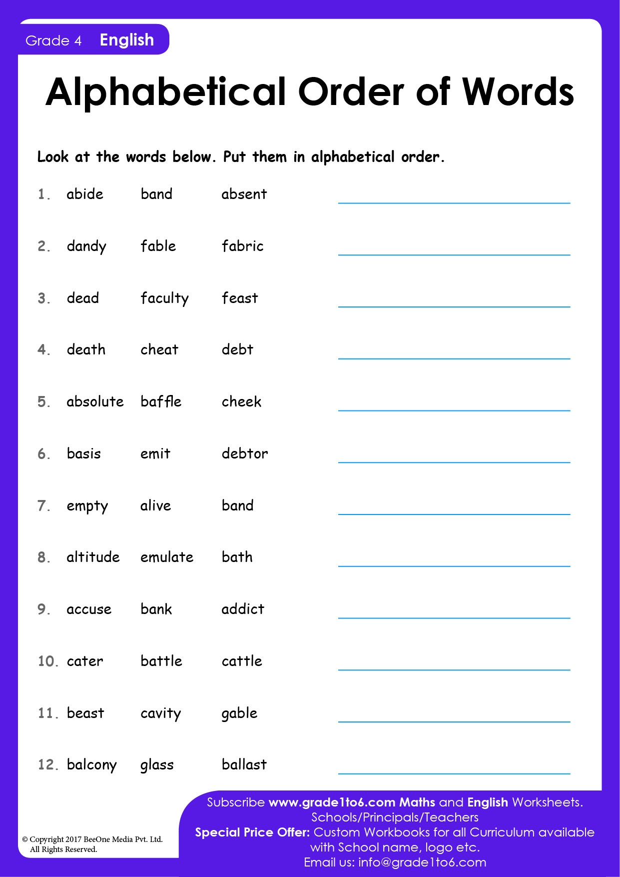 Library Alphabetical Order Worksheets