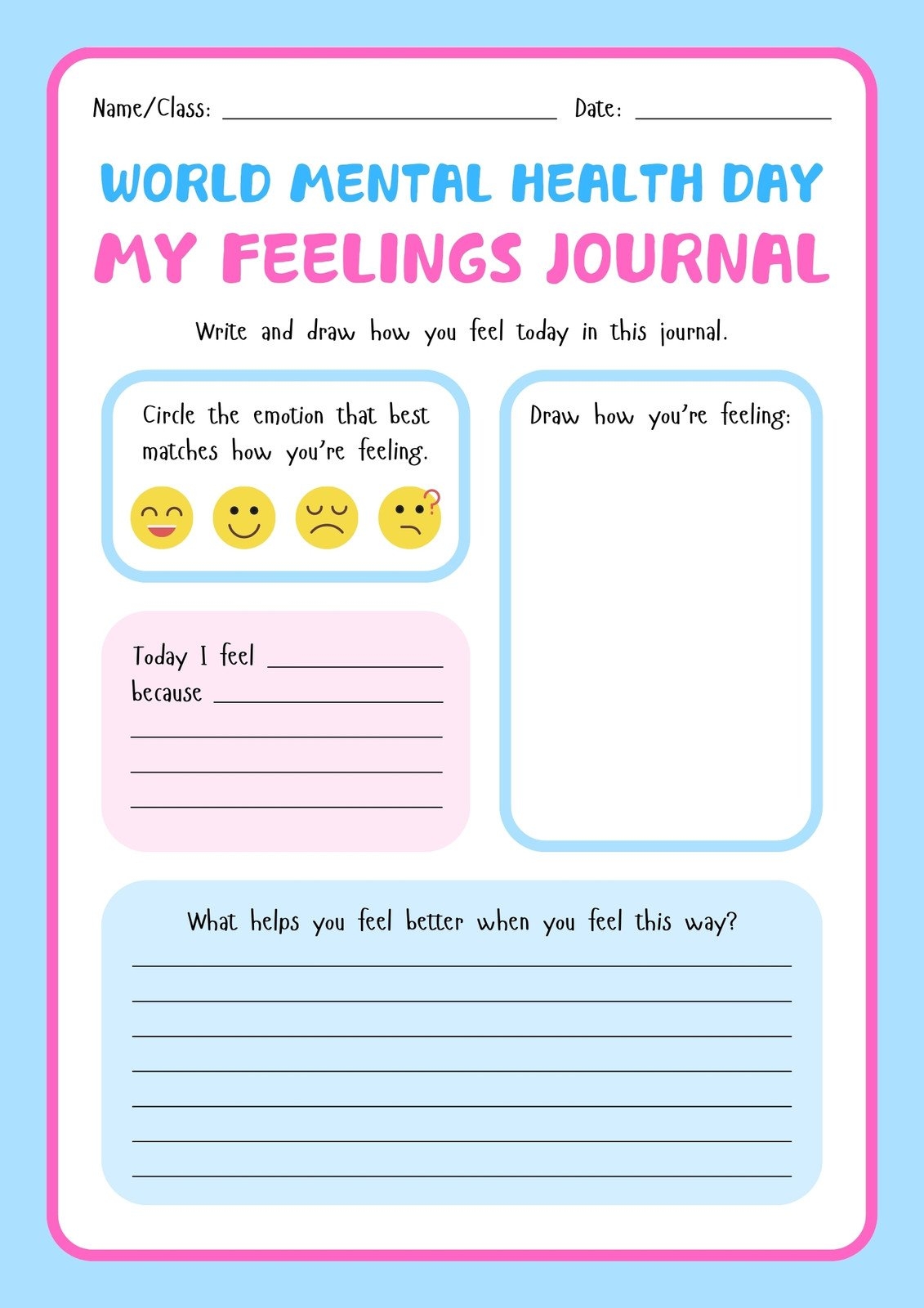 Pdf Printable Mental Health Worksheets