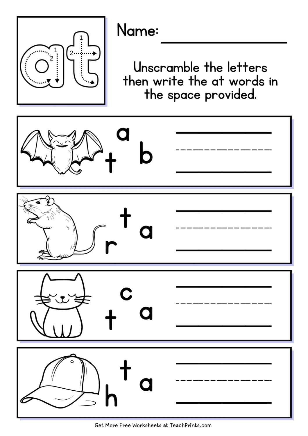 Free at Word Family Worksheets Teach Prints