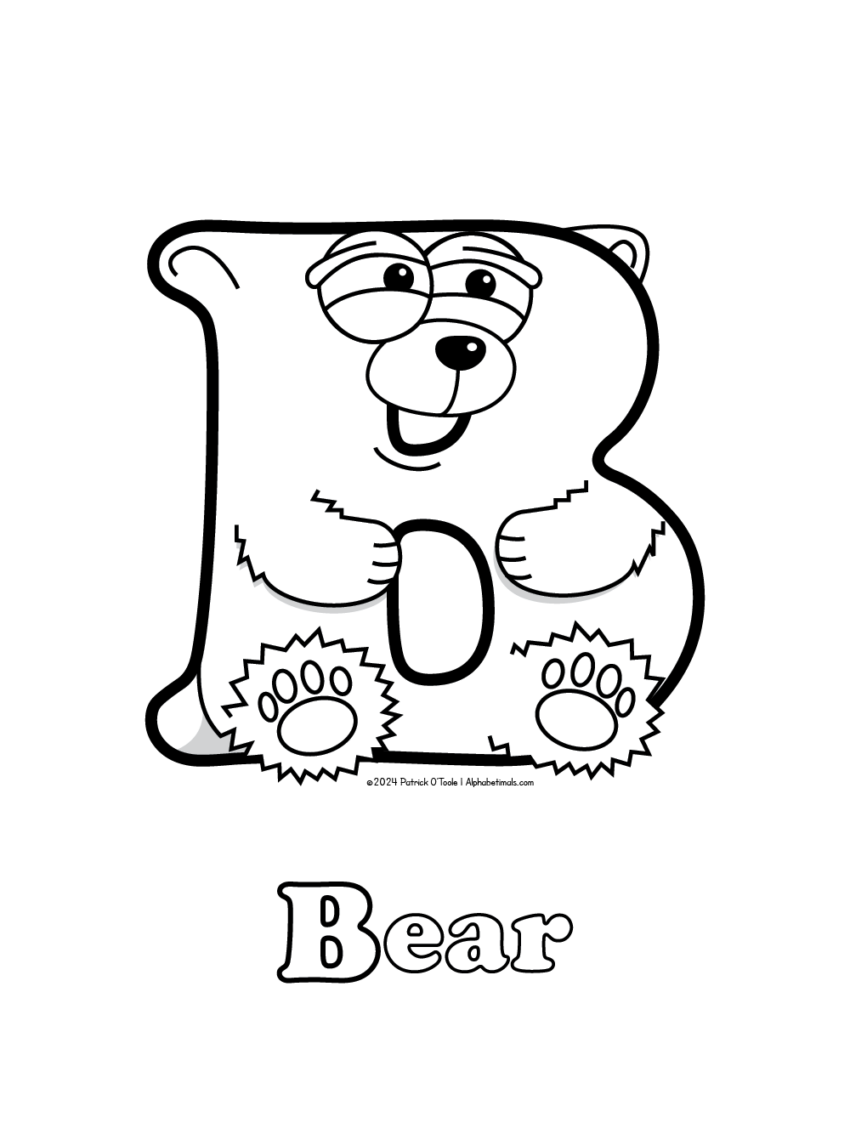 Free Bear Coloring Page Alphabetimals