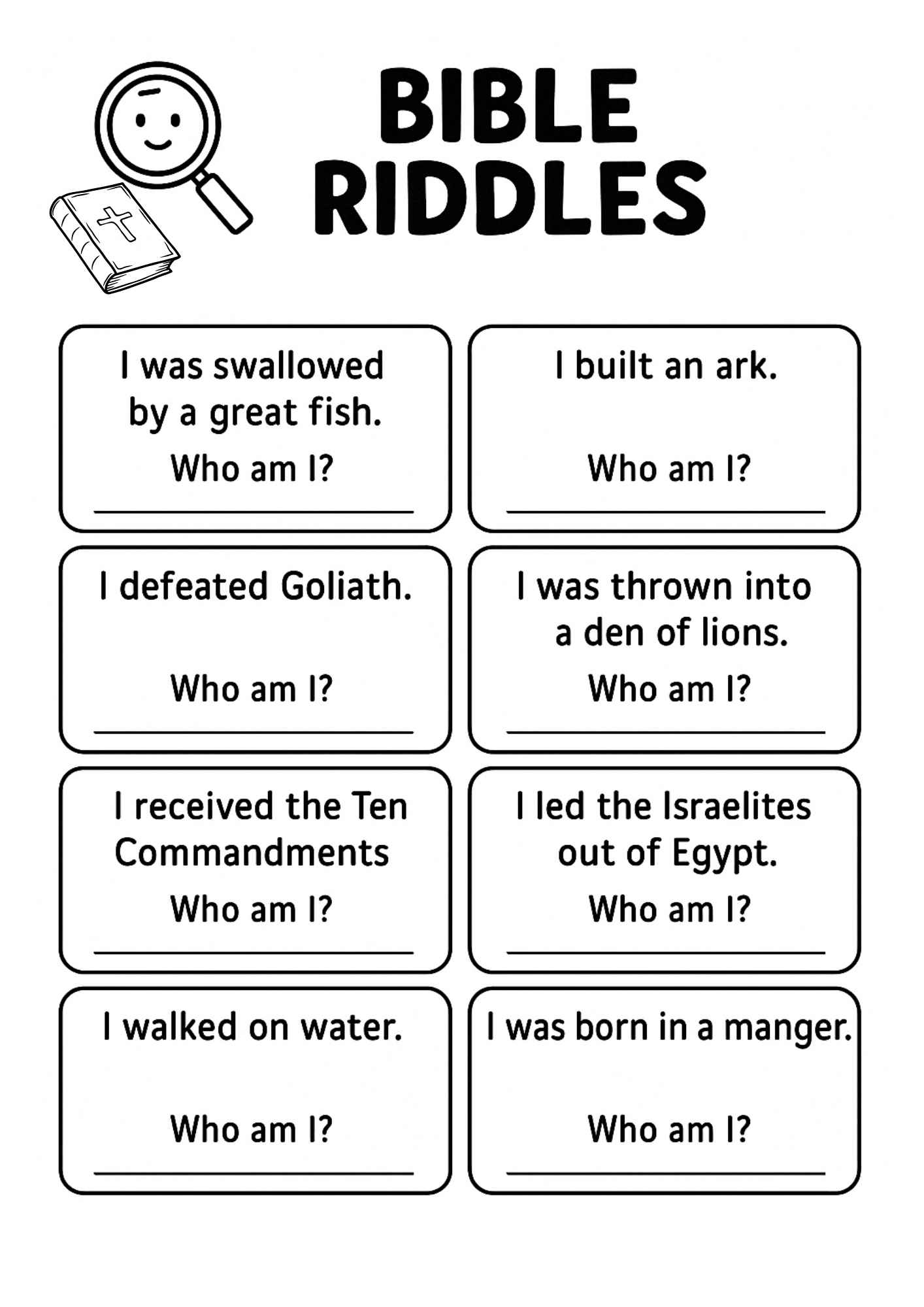 Free Bible Character Riddles Printable Fun Who Am I Worksheet For Kids Free Bible Worksheets Free Bible Character Riddles Printable Fun Who Am I Worksheet For Kids Free Bible Worksheets