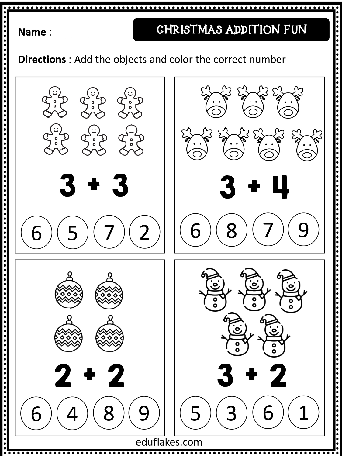 Printable Kindergarten Math Worksheet