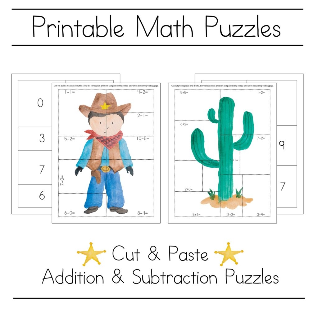 Free Cowboy Math Picture Puzzles Fun Educational Printables