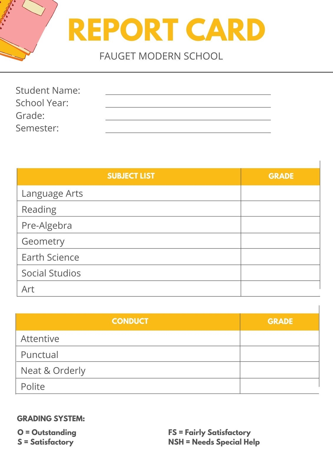 Free Custom Printable Preschool Report Card Templates Canva