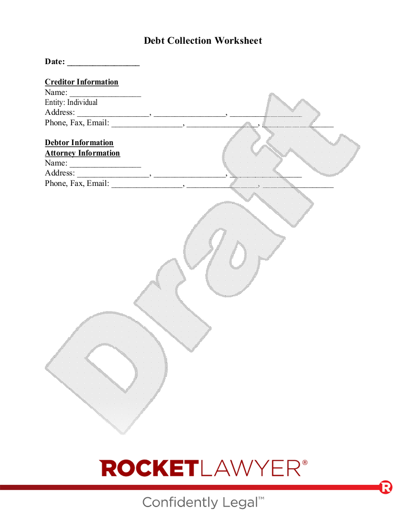 Free Debt Collection Worksheet Rocket Lawyer