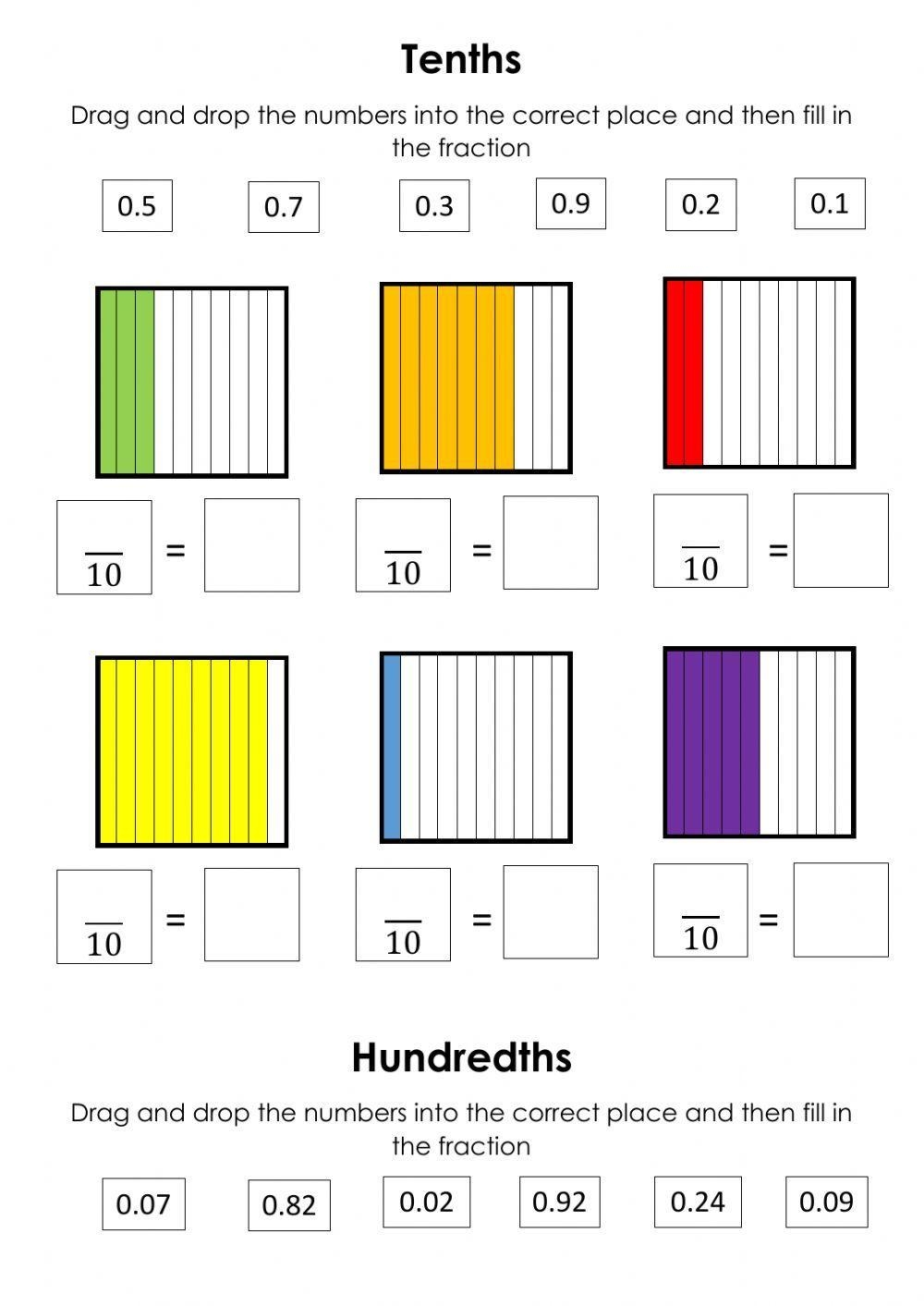 Printable Tenths Worksheets