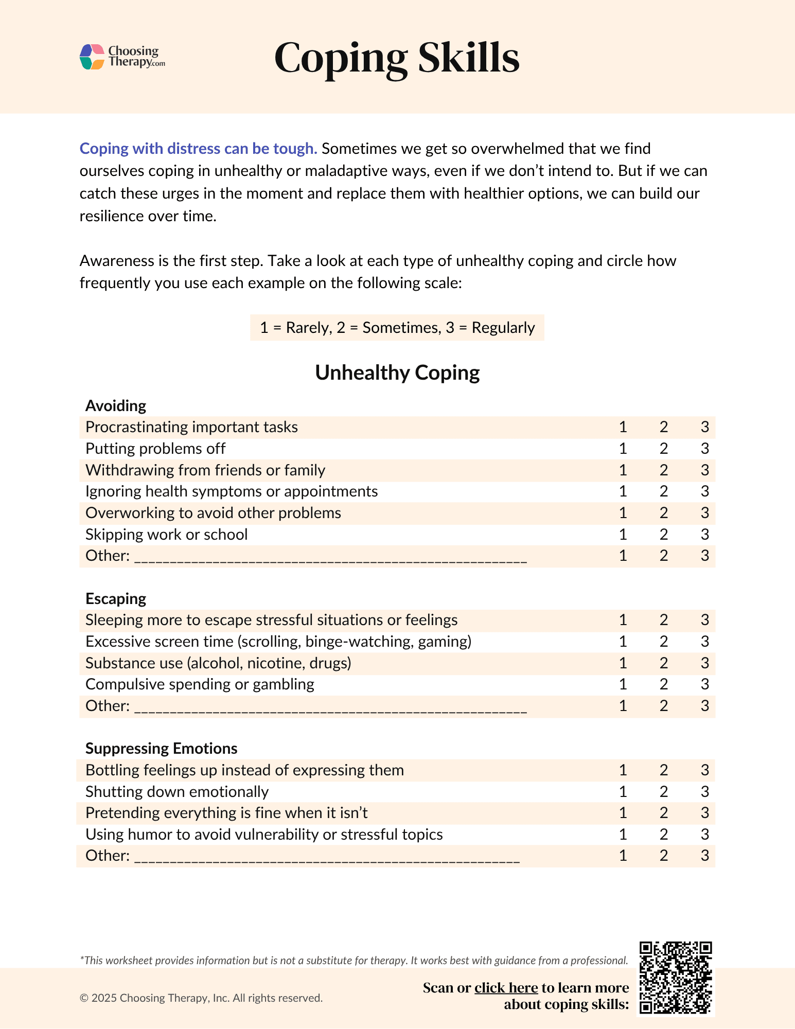 Free Depression Worksheets PDF Downloads ChoosingTherapy