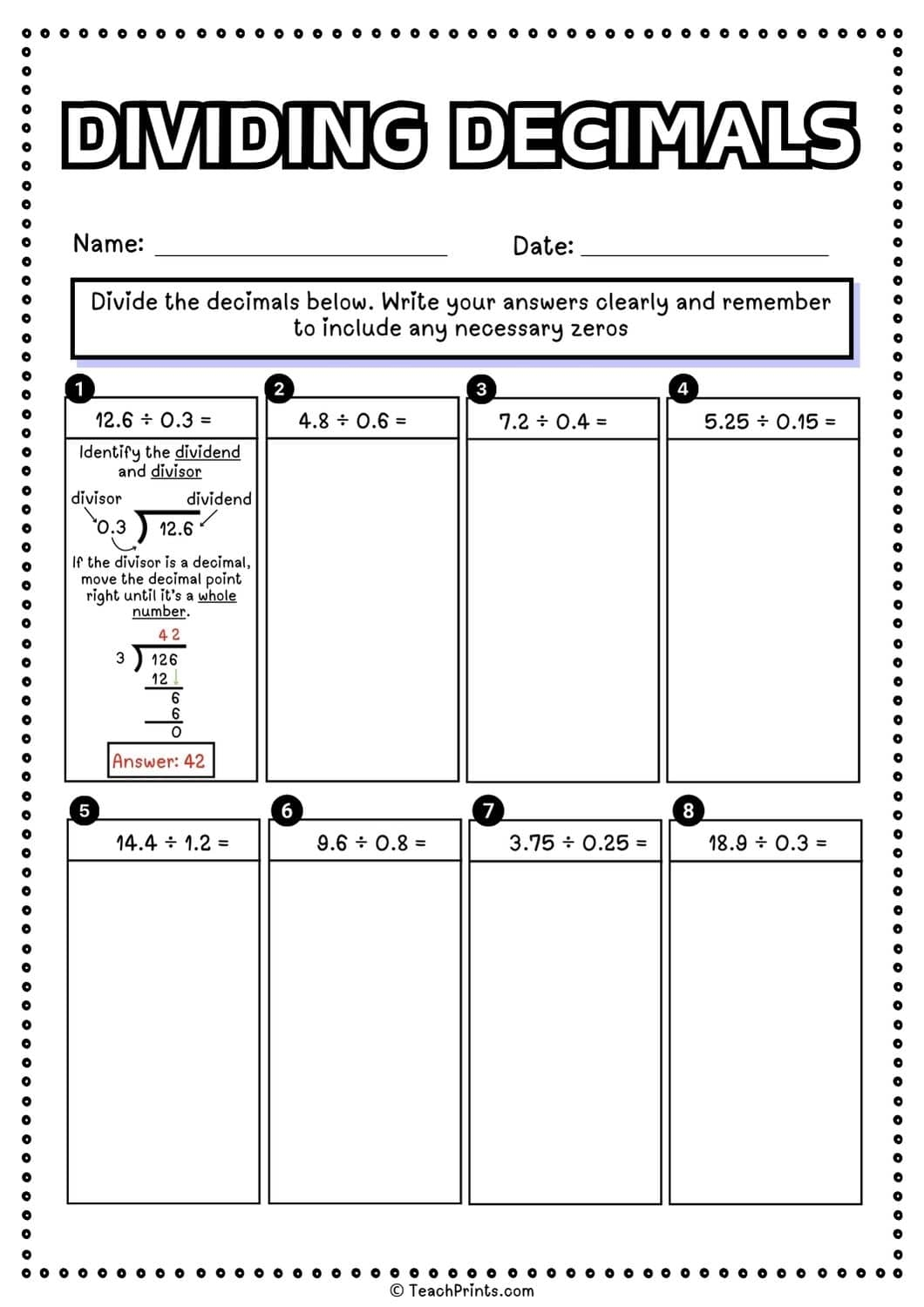 Free Dividing Decimals Worksheets Teach Prints Free Dividing Decimals Worksheets Teach Prints