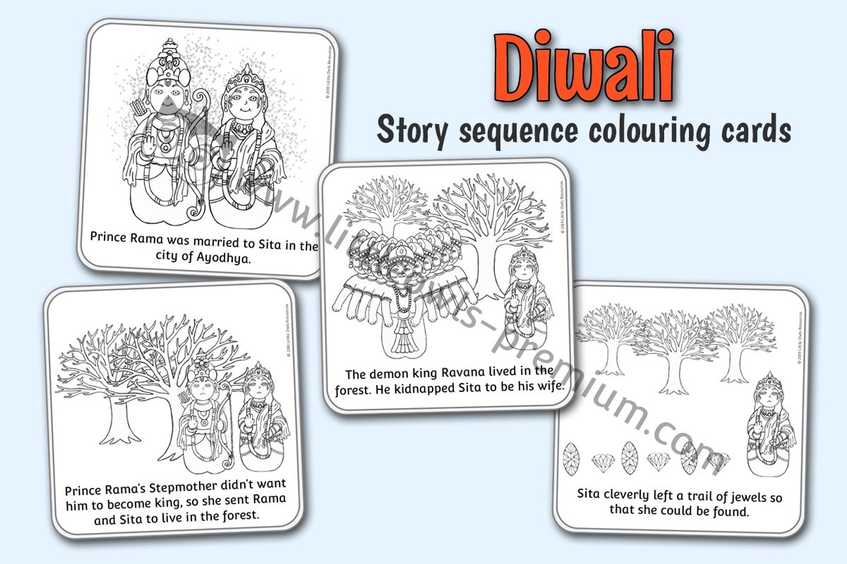 FREE Diwali Story Sequence Cards Colouring Early Years EY EYFS 