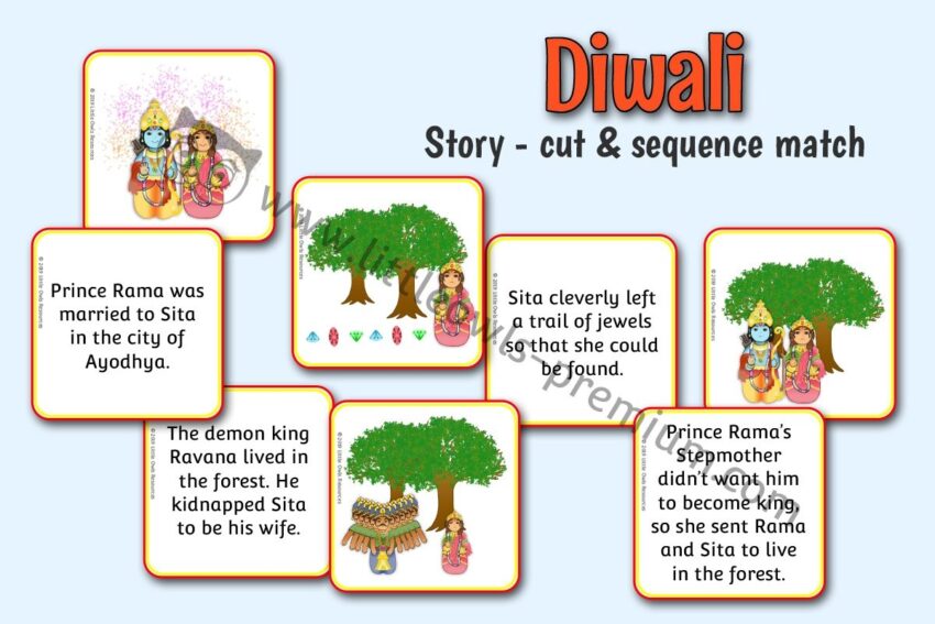 FREE Diwali Story Sequence Cards Colouring Early Years EY EYFS