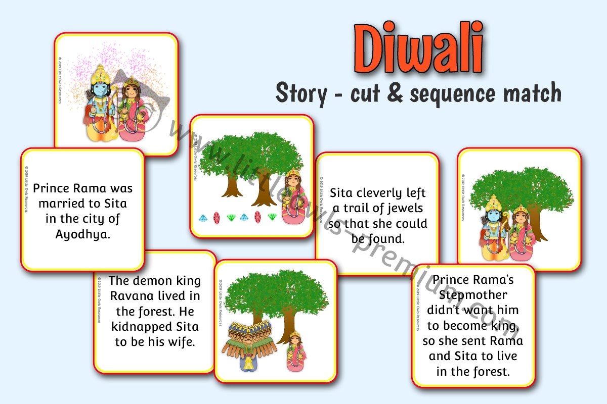 FREE Diwali Story Sequence Cards Colouring Early Years EY EYFS 